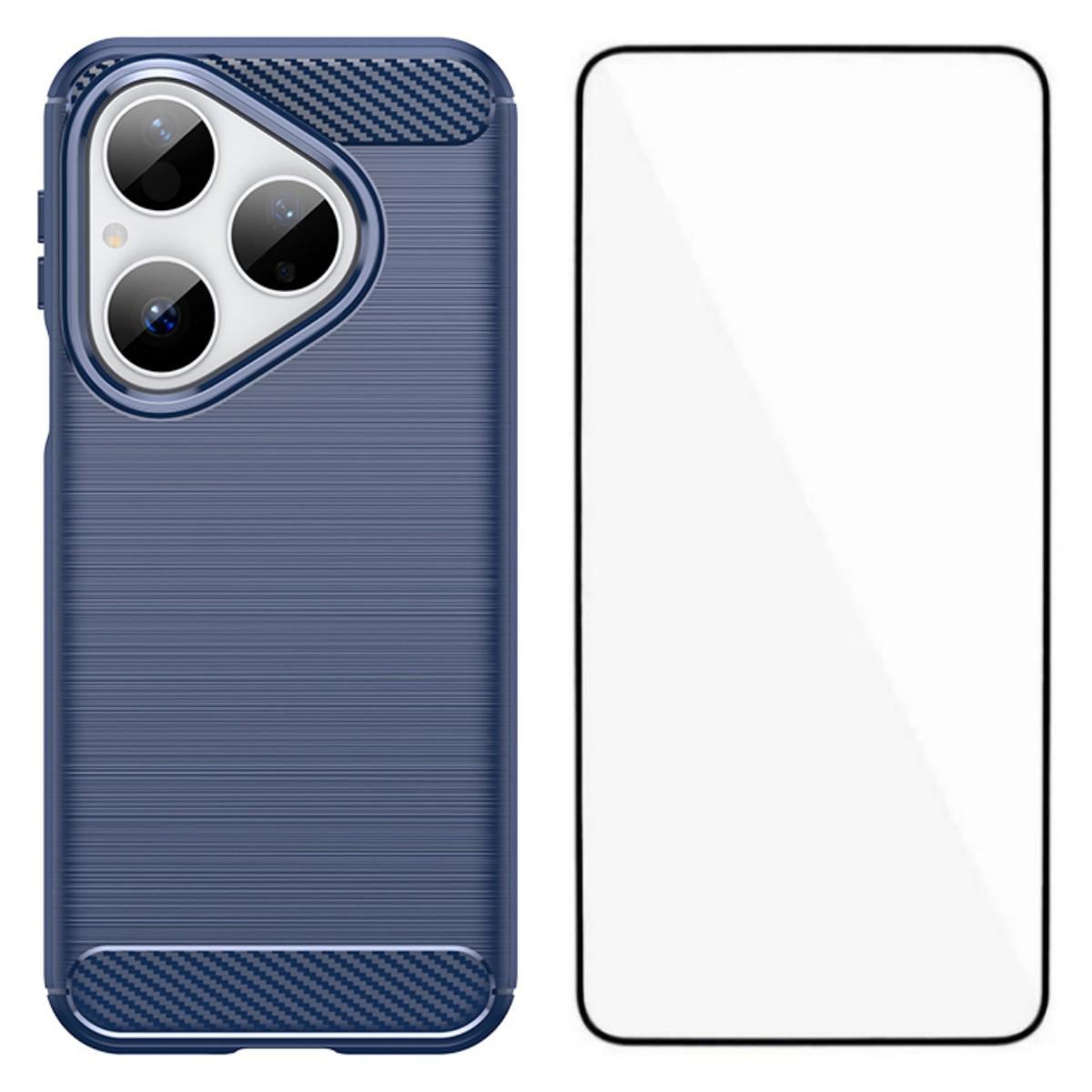 

Для Huawei Pura 80 Чехол с защитной пленкой WANLONFENG Серия LS Отверстие под большой объектив Текстура шлифовки ТПУ Чехол для телефона Blue