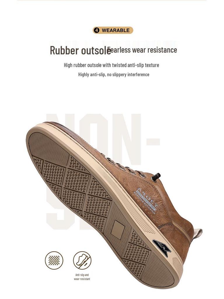 White Men's Business Casual Leather Sneakers Handmade Stitched Cowhide Youth Style 7773