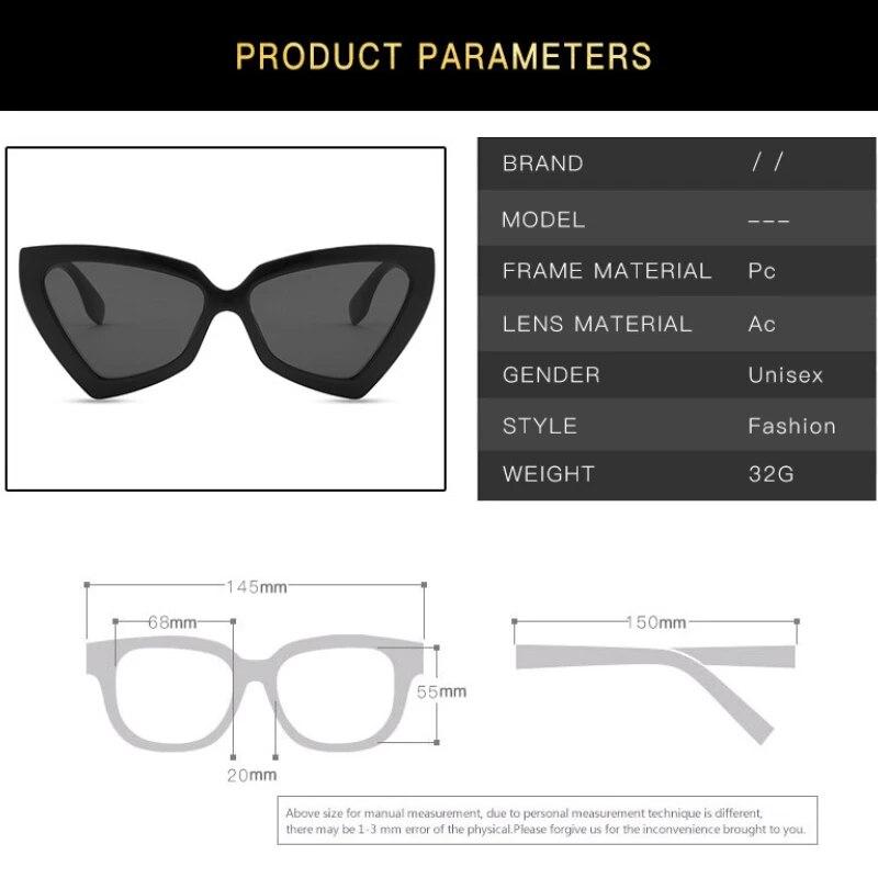 Unisex INS Cat Eye Sunglass Trendy Female Luxury Design UV Eyewear Popular Men Travelling Oversized Sun Shades Goggles