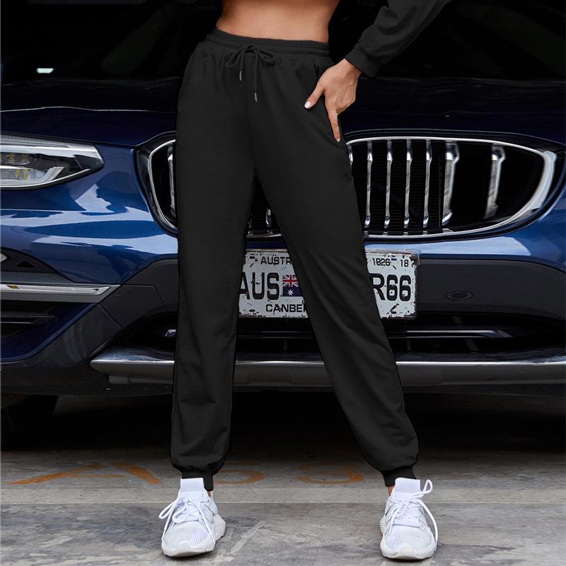 Pantaloni da donna tinta unita, pantaloni da donna, pantaloni lunghi da tuta, pantaloni da jogging in pile, pantaloni sportivi, moda casual, larghi, neri e rossi