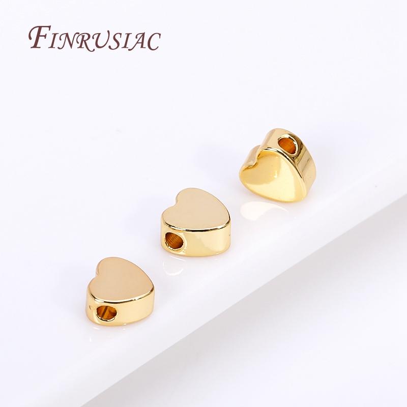 Spacer Separator Bead For Bracelet Necklace Supplies 2 Types 18K Gold Plated Brass Metal Heart Beads DIY Jewelry Making Findings