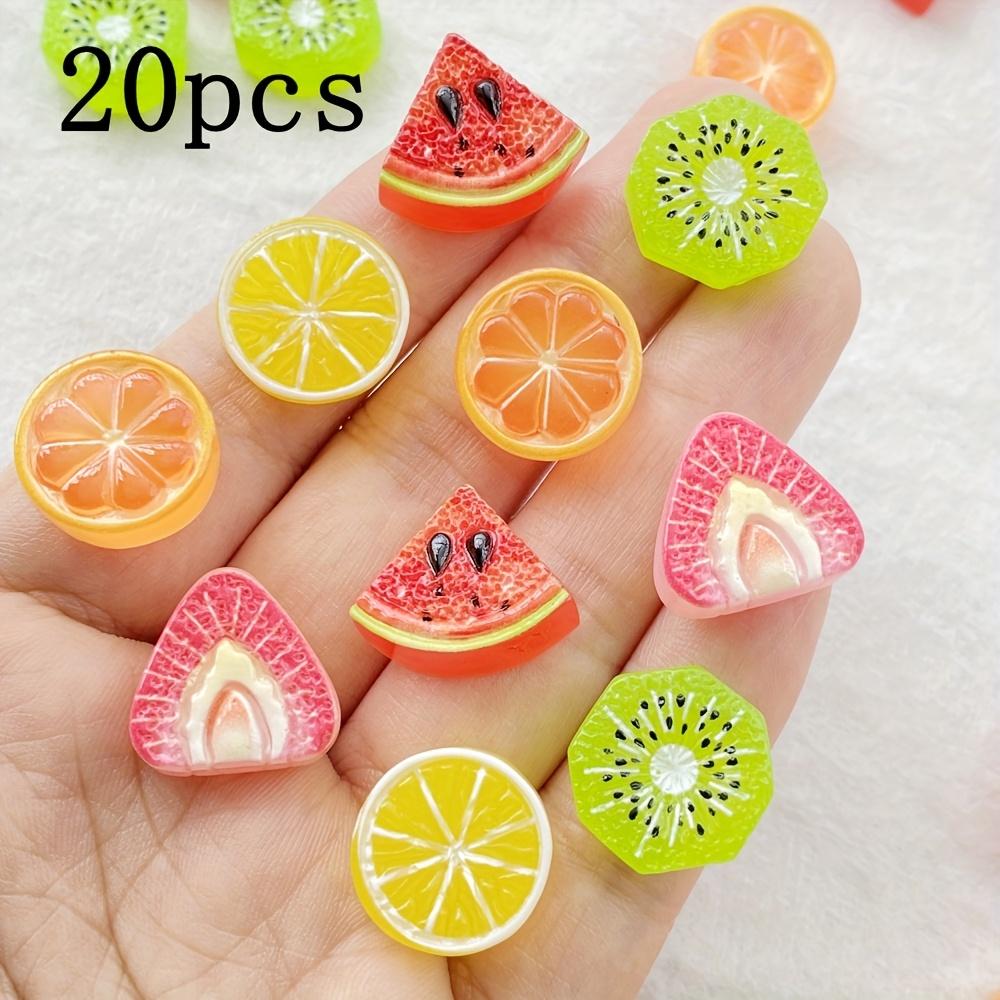 [20 Vibrant Fruit Sticks] 20 Vibrant 3D Fruit Resin Sticks Set - Strawberry, Watermelon, Lemon, for DIY crafts, jewelry making,