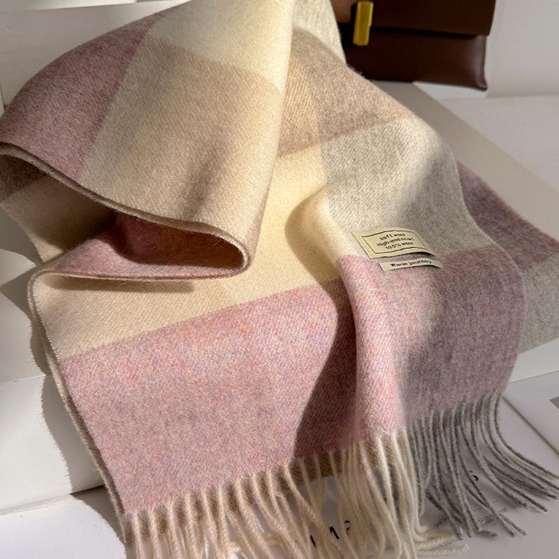 100% Pure Wool Winter Scarf for Women Long Warm Cashmere Scarves Hijab Lady Plaid Shawl Wrap Female Pashmina Bandana Headscarves