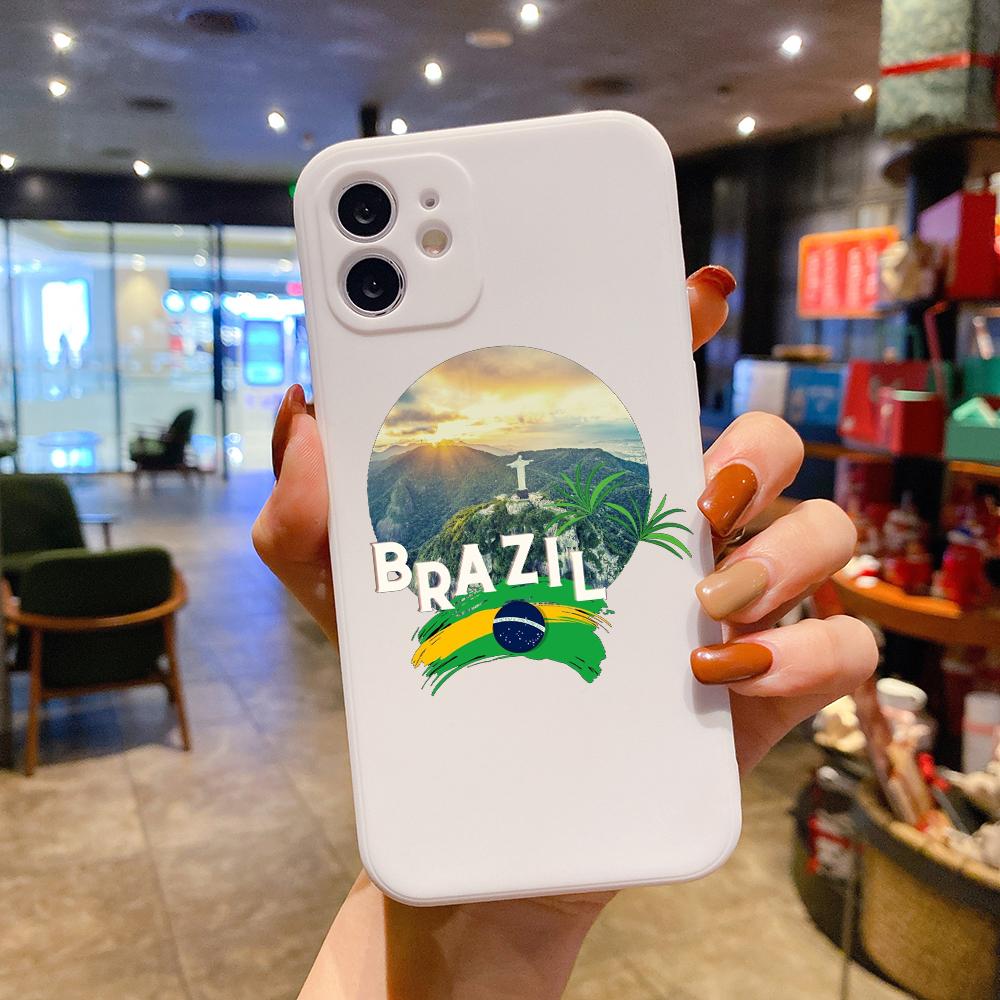 Brasilien Flagge Fußball Luxus Quadratisch Flüssigsilikon Handyhülle Für iPhone 14 11 12 13 Pro Max Mini X XS XR 7 8 Plus SE2 DIY Hülle