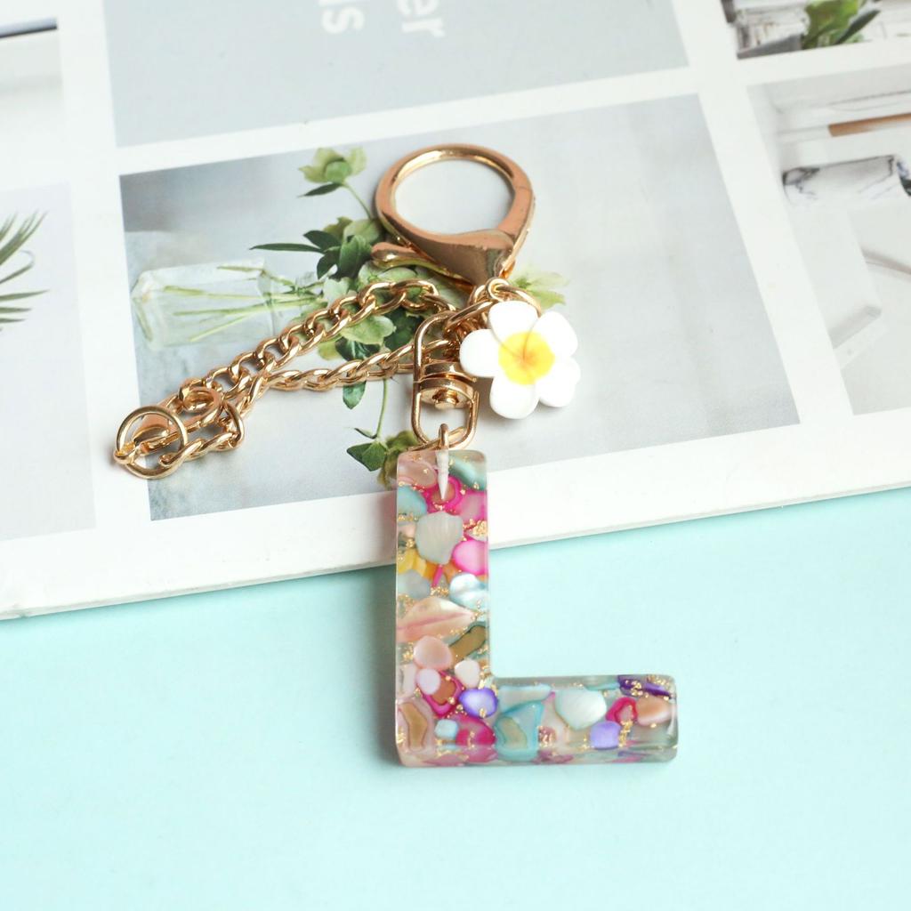 Dried Flower Letter Crystal Epoxy English Pendant Women'S Bag Key Chain