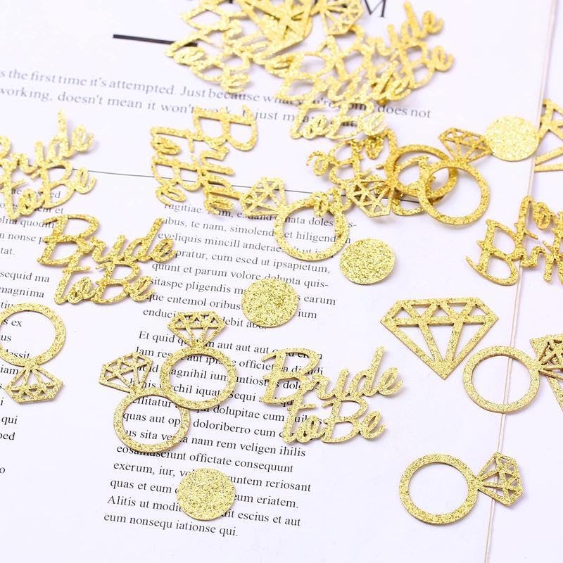 100 Pcs Golden Bride To Be Bachelorette Party Table Confetti, Diamond Ring Table Decor for Wedding Bridal Shower Engagement Party