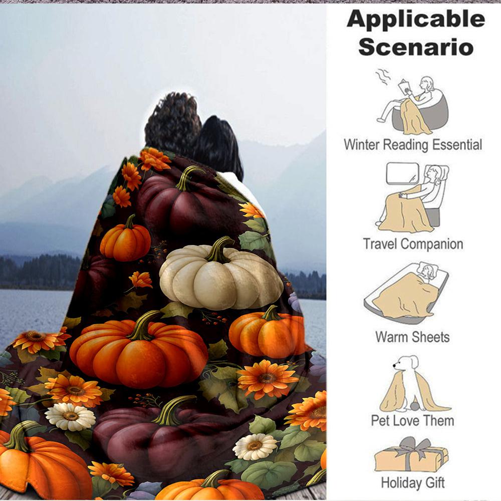 1pc Pumpkin Harvest Blanket, Lightweight Flannel Throw Blanket for Sofa, Bed, Travel, Camping, Living Room, Office, Couch, Chair, A0922073