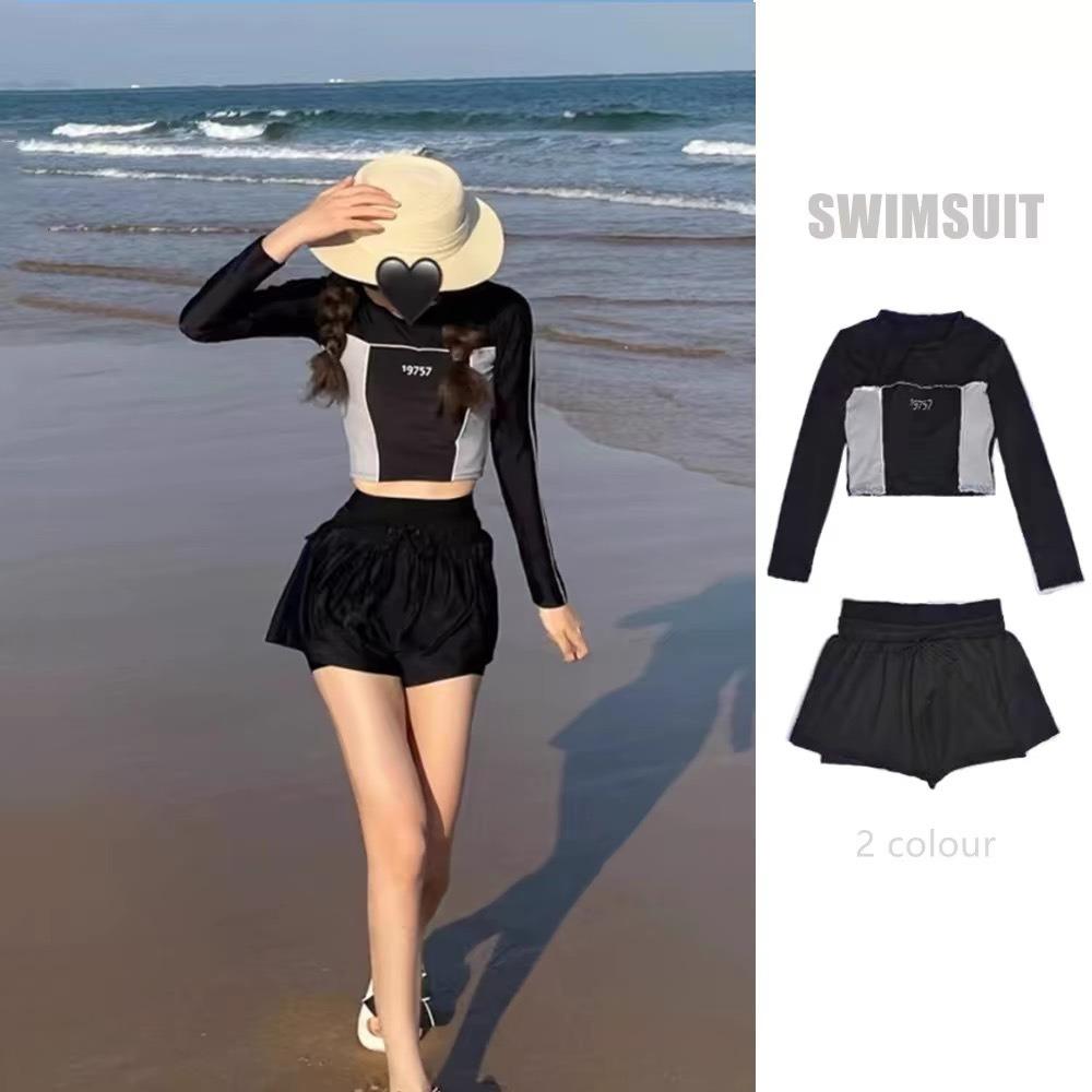 Conservative and Sexy Split Belly Cover and Thin Two-piece Sports Swimsuit