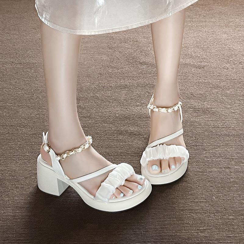 High Heels Thick Heel Summer New Versatile Small Thick Bottom Open Toe Word with Sandals Women