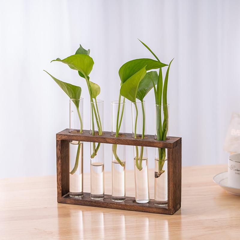 Creative Wooden Hydroponic Shelf Vase: Hanging Glass Ornament for Plant Decoration