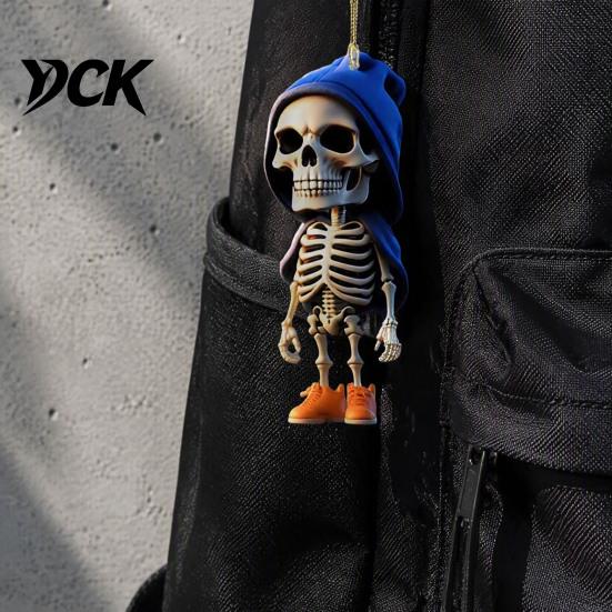 Backpack Pendant And Keychain Charm 2Pcs Hoodie Skeleton Ornaments, 2D Flat Acrylic Pendants, Gothic Gift for Car Enthusiasts Style Hanging