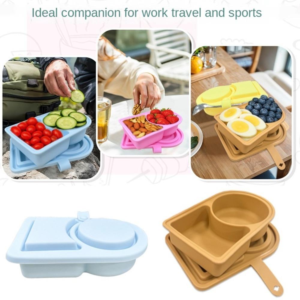 Silicone Snack Containers 2 Compartment with Lids Food Dispenser Sauce Dish Reusable Salad Dressing Container for Picnic Travel