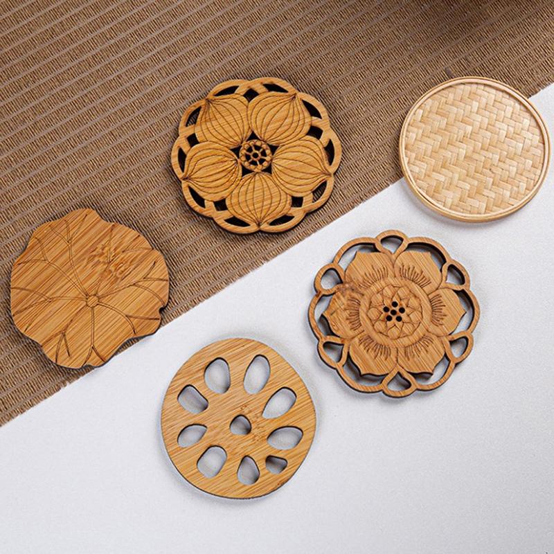 Kreative Lotusblumen-Getränkeuntersetzer aus Holz, rund, Tassenunterlage, Tischset für Tee, Kaffeetasse, Tischset, Heimdekoration, Küchenzubehör