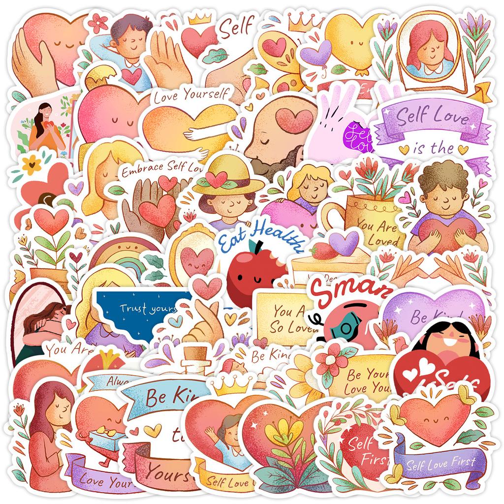 50 Self-care Slogan Series Graffiti Stickers Creative Stationery Stickers Water Cup Waterproof Decorative Stickers