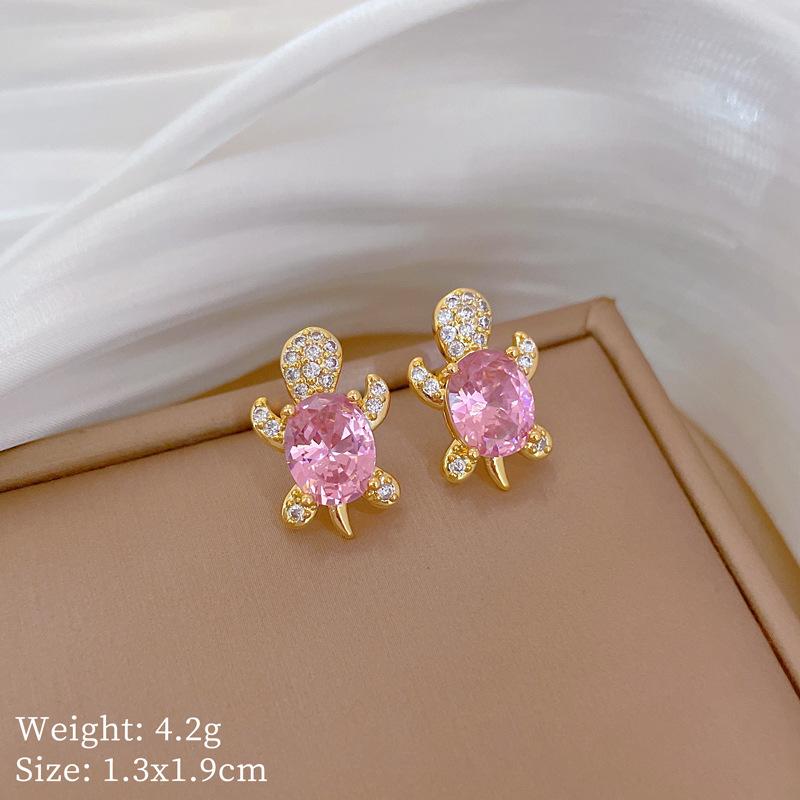 Pink Synthetic Zircon Turtle Pendant Jewelry Set Earrings Necklace for Women