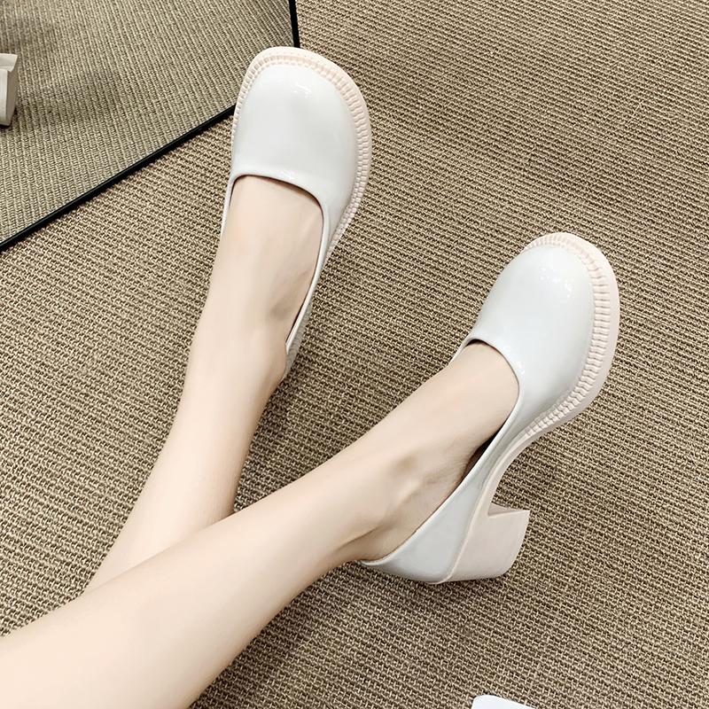 New Style Patent Leather Women Pumps Shoes Office Black High Heel Shoes Woman Shallow Mouth Square Toe Pumps Female Plus Size 43