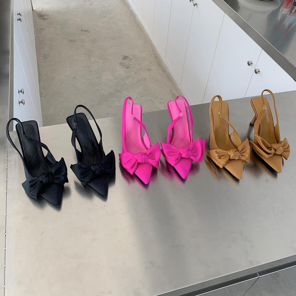 Autumn 2023 Women's Pointed Toe Bow High Heel Ankle Strap Shoes