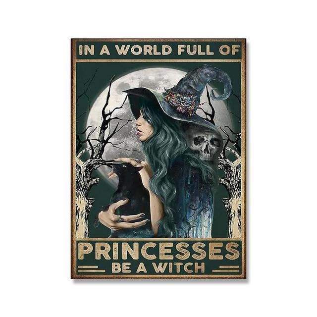 Retro Halloween Posters In A World Full Of Princess Be A Witch Canvas Painting Vintage Wall Pictures Living Room Home Decor No Frame