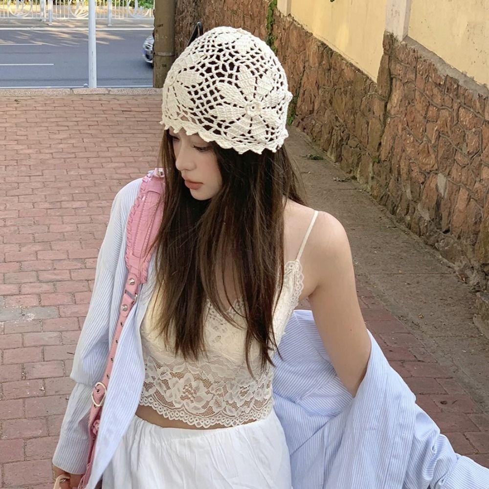 Handmade Beanies Hat Bohemian Style Hollow Out Knitted Hat Cute Weave Cap  Spring and Summer