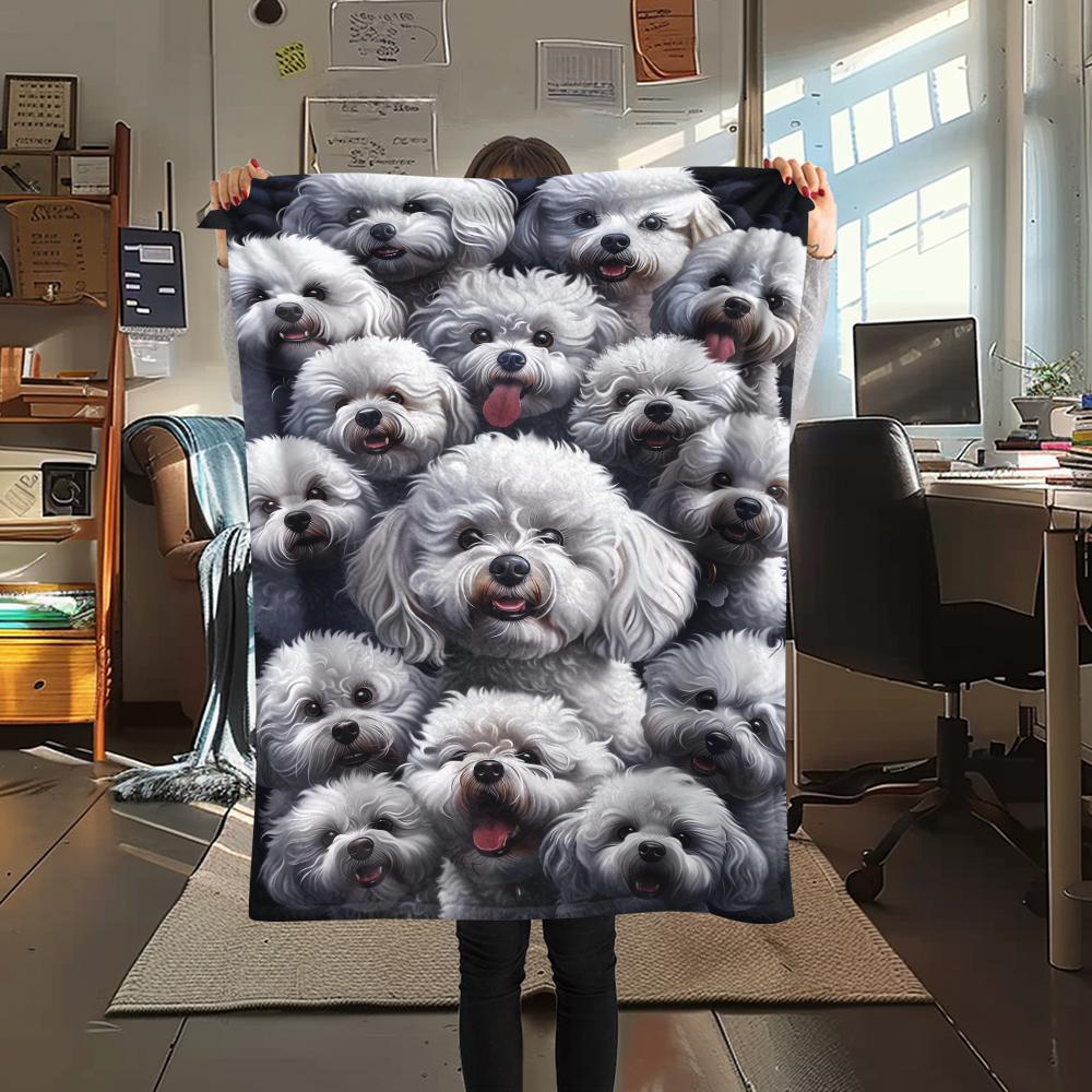 1Pc Pitbull Yorkshire Print Flannel Blanket, High quality Comfortable for All Seasons, Home Decor, Warmth and Comfort, Perfect for Christmas Gifts