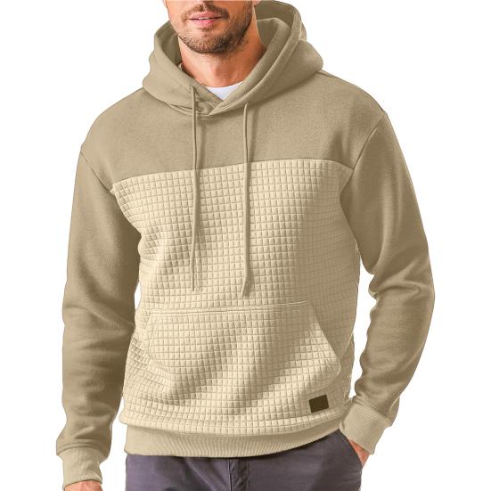 Kapuzenpullover für Herbst und Winter, Waffelstruktur, mit Kapuze, Kordelzug, lange Ärmel, Kontrastfarbe, locker, sportlich, lässig, für den Alltag, mittellanges Oberteil