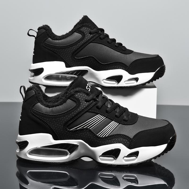 Men's Shoes Black Red Cushion Elastic Fashion Casual Shoes Winter Outdoors Cotton Shoes Warm Waterproof Antiskid Plush Sneakers