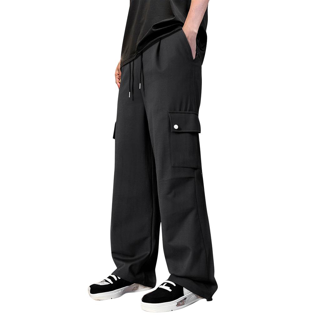 Men's Solid Color Loose Pocket Work Trousers Men's Casual Fashion Work Trousers