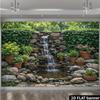 2D Natural Garden Waterfall Backdrop with Potted Plants for Outdoor Decor