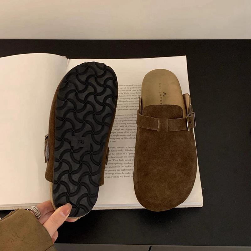 

Fashion SUOJIALUN 2024 Autumn Women Flat Slipper Fashion Round Toe Slip On Mules Shoes Soft Flat Heel Outdoor Casual Slides Sandal Shoes 39 кофейный