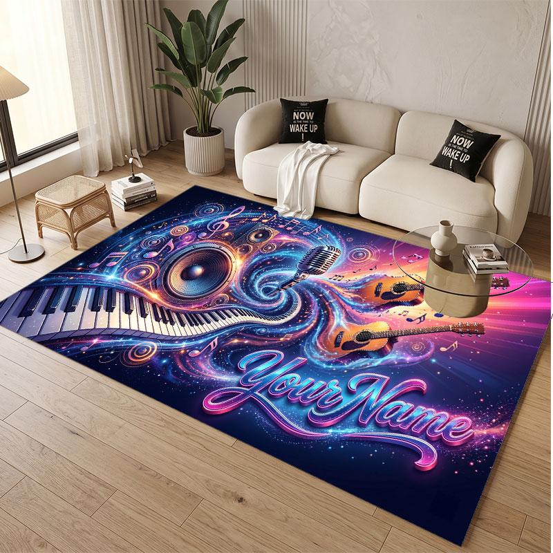 Tappeto in Velluto Morbido di Cristallo Tema Generale Musica Stampa Personalizzata Nome & Testo Tappeto Antiscivolo per Camera da Letto Soggiorno