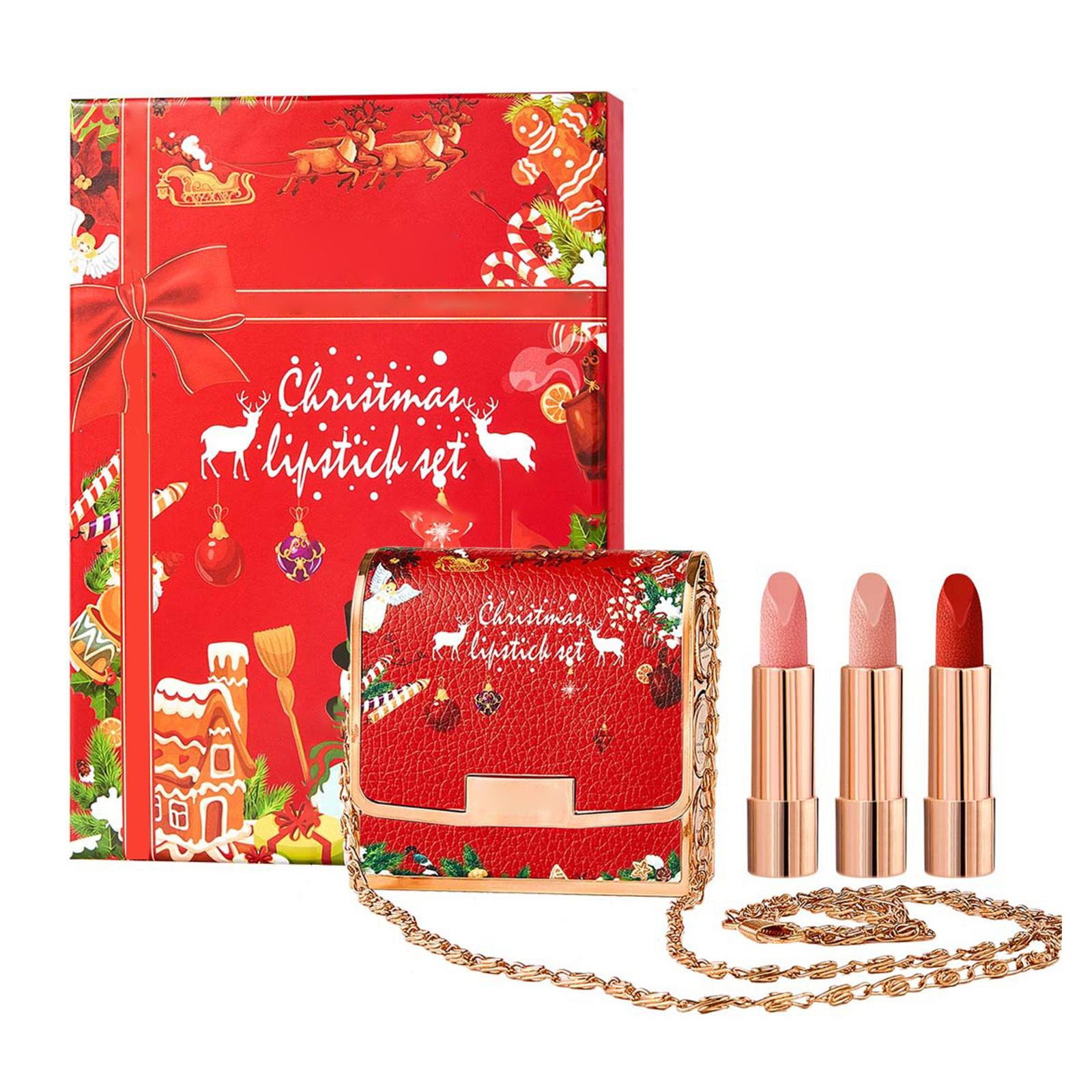 

1 Набор 3 шт. Рождественская помада Бальзам для губ Стойкая Увлажняющая Питательная Увлажняющий уход за губами Блеск для губ One Size красный