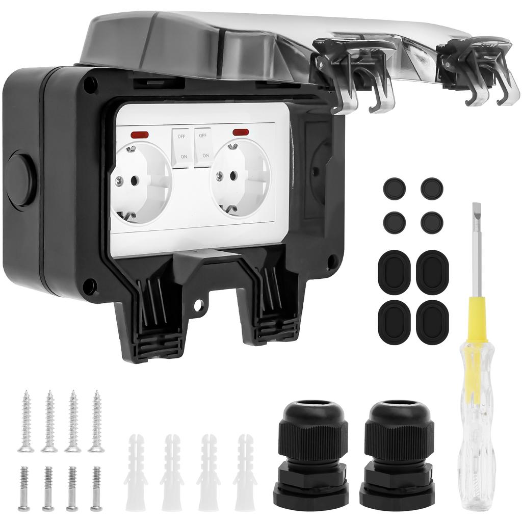 Electrical Wall Socket Kit Versatile Waterproof Outdoor Electrical Wall Surface Socket Set with Hinged Cover for Outside Usage