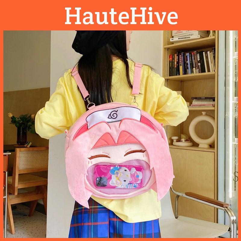 Sakura Haruno Uzumaki Naruto Cartoon Pattern Plush Backpack Cute Student Bag