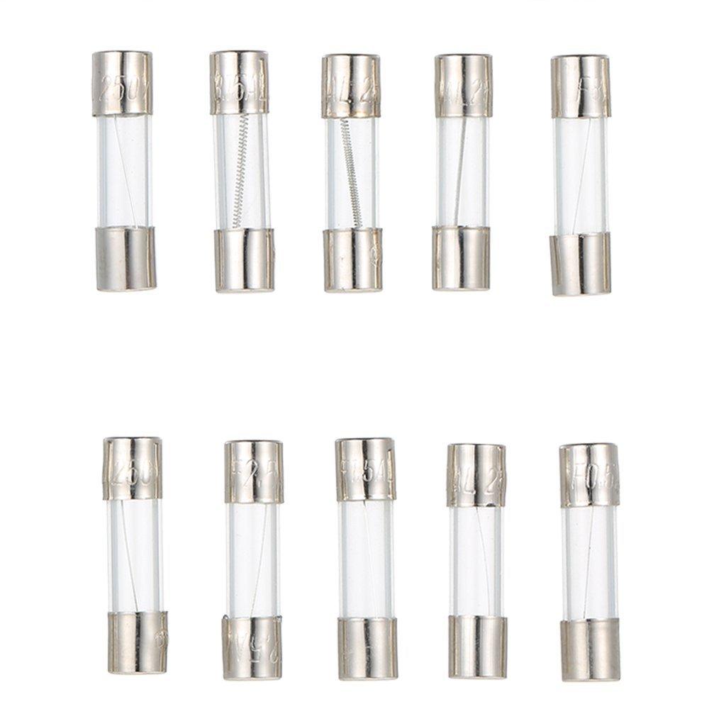 100 Pcs Glass Fuses Assortment Kit, 5x20mm Fast-Blow Glass Tube Fuses, 0.2A/0.5A/1A/2A/3A/4A/5A/6A/8A/15A