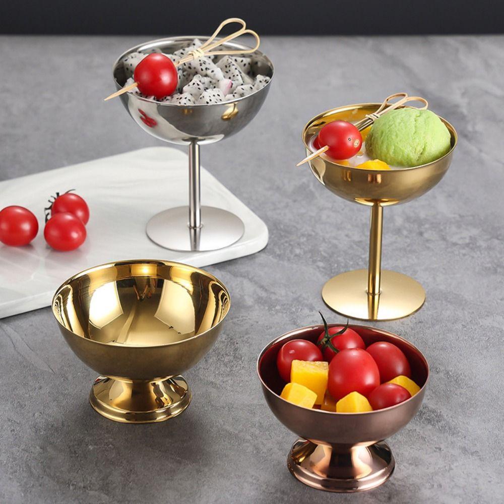 Food Grade Ice Cream Cup Stainless Steel Pudding Dessert Bowl Stemmed Fruit Plate Bar Tableware