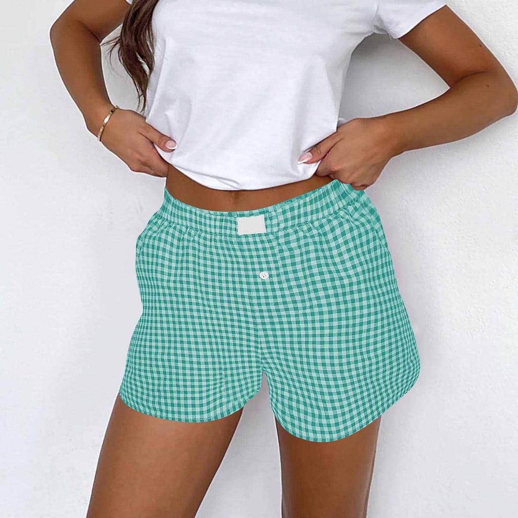 Shorts für Damen Teenager-Mädchen Elastischer Bund zum Überziehen Rot Blau Kariert Shorts Outfit Lässig Lounge Sommer-Shorts
