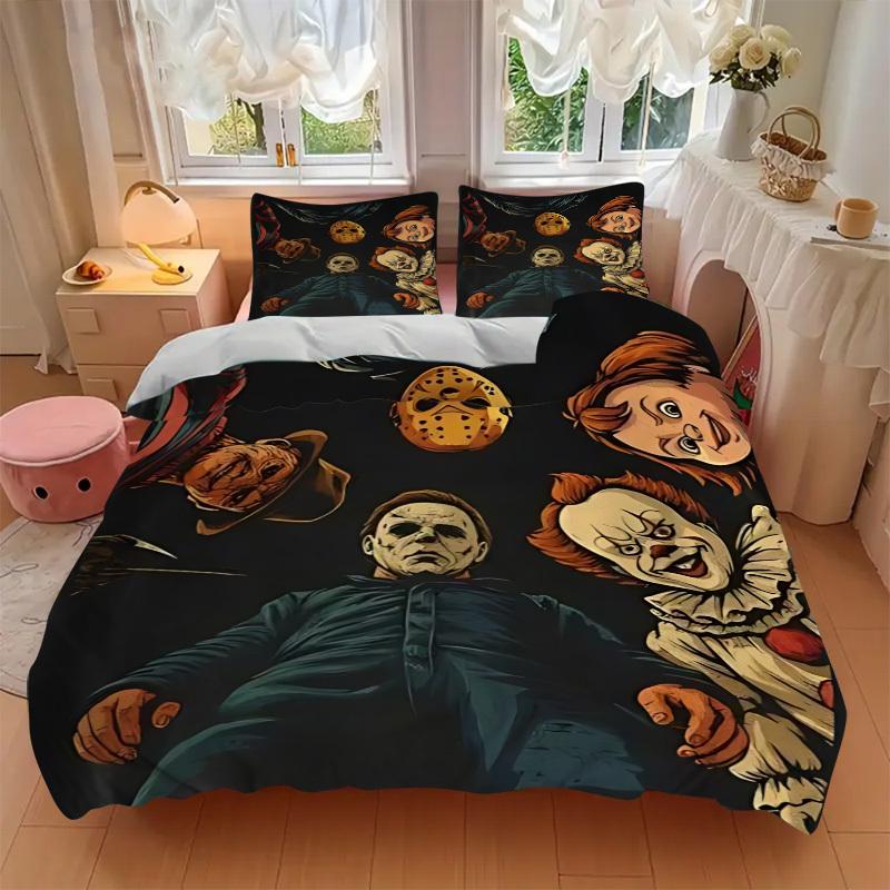3pcs Horror Characters Duvet Cover Set, 1 Duvet Cover + 2 Pillowcases (No Insert), High-Definition Print, Home & Dorm Set Yy251208044