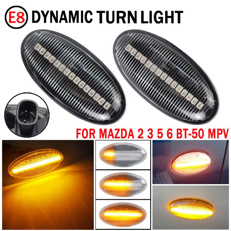 2piece LED Side Indicator Repeater Turn Signal Blinker Lamp For Mazda 2 3 5 6 GG1 GY BT-50 MPV II Smoked Clear Dynamic Lights