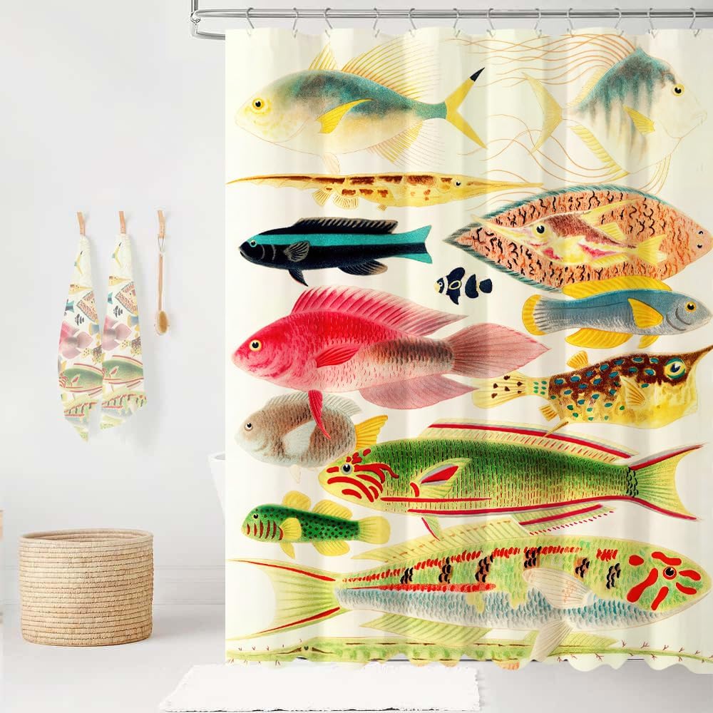 

Tropical Summer Shower Curtains Sets Cute Geometric Design Bathroom Curtains Retro Palm Tree Lobster Fabric Shower Curtains W60H190(CM)-1 Pcs