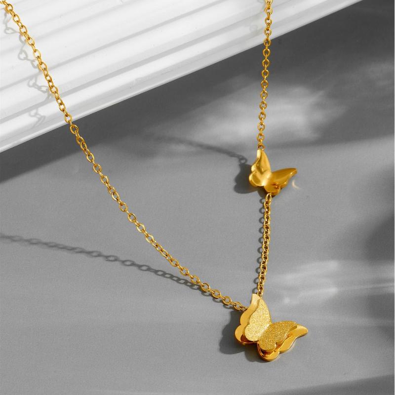 Schmetterling Anhänger Halsketten Ohrstecker Armband für Damen Edelstahl Nicht Verblassend Exquisiter Schmuck Geburtstagsgeschenk