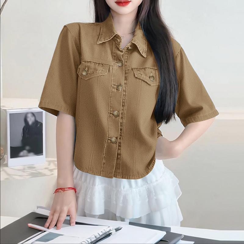 

ZANZEA Женская повседневная блузка свободного кроя с отложным воротником и короткими рукавами 5XL хаки