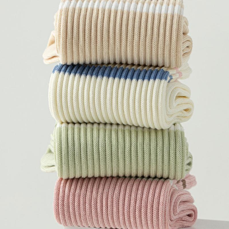 Trendy Striped Socks for Women Middle Tube Socks Japanese Style Fashion Socks Solid Color Girls Socks