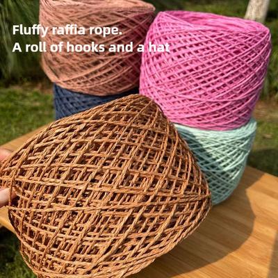150g Natürliches Baumwoll-Raffia-Garn zum Häkeln Stricken Sommerhüte Taschen DIY Strohsandalen Flauschiger Papiergras-Faden Beige