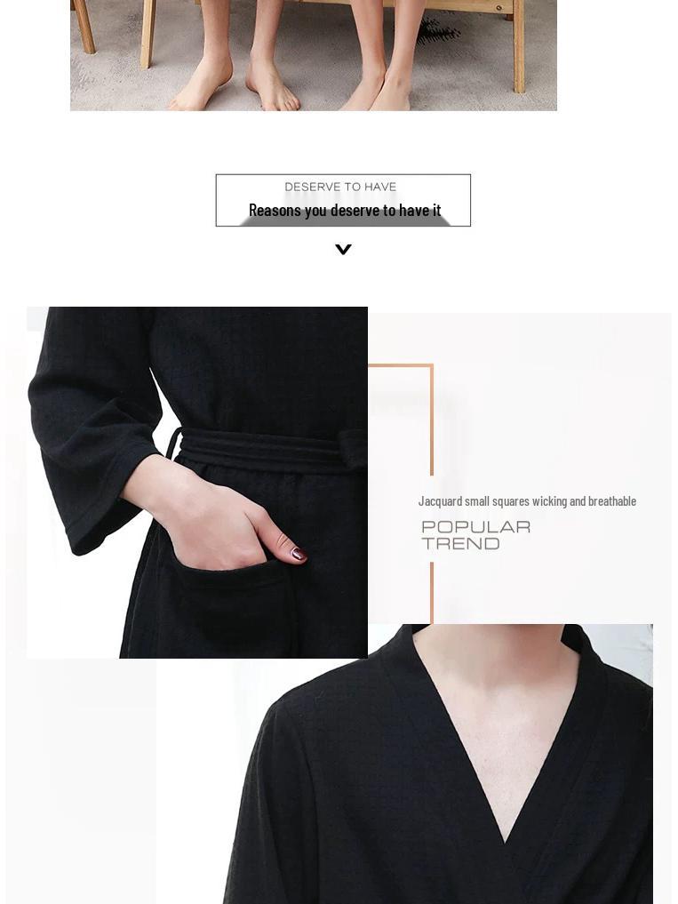 Summer Waffle Mid-Length Bathrobe - Unisex Seven-Sleeve Pajama & Homewear for Couples