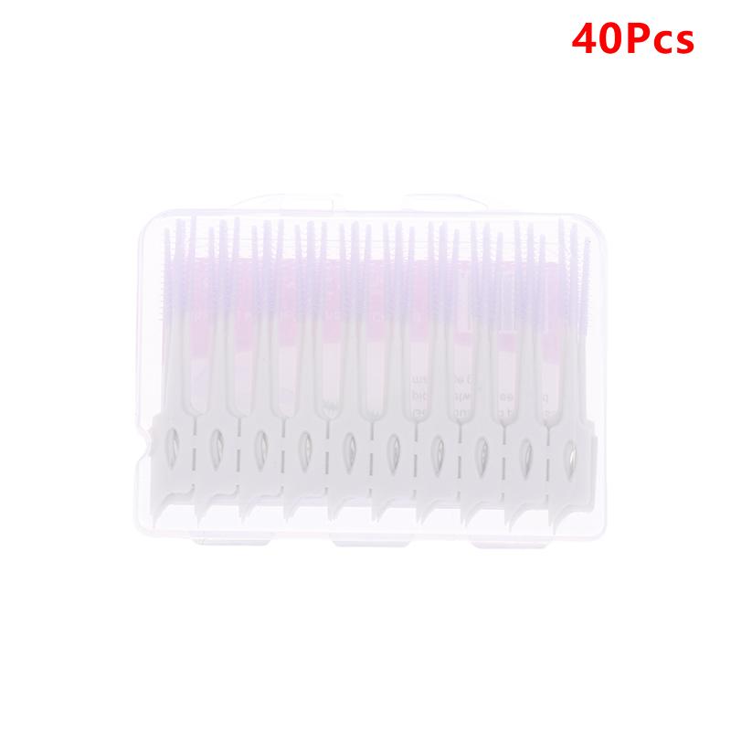 40Pcs Interdental Silicone Brushes Dental Toothpicks Cleaning Brush With Thread Oral Cleaning Tool