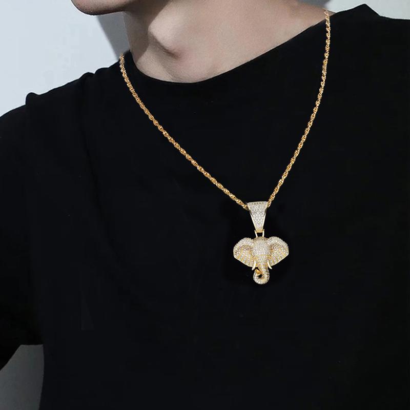 Hip Hop Shiny Elephant Animal Pendant Necklace For Men Women Punk Luxury Cool Style Gold Color Neck Chain Jewelry Gifts Fashion