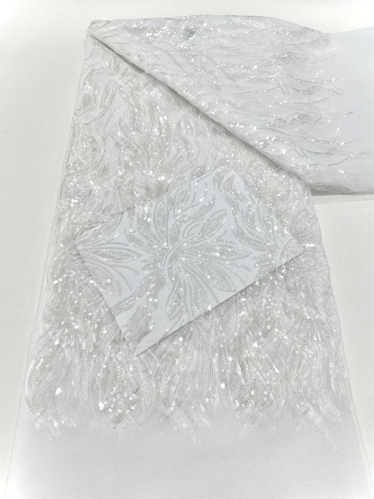 5 Yards Luxury African Sequins Groom Lace Fabric 2025 High Quality French Nigerian Mesh Lace Fabrics For Sewing Dress Wedding