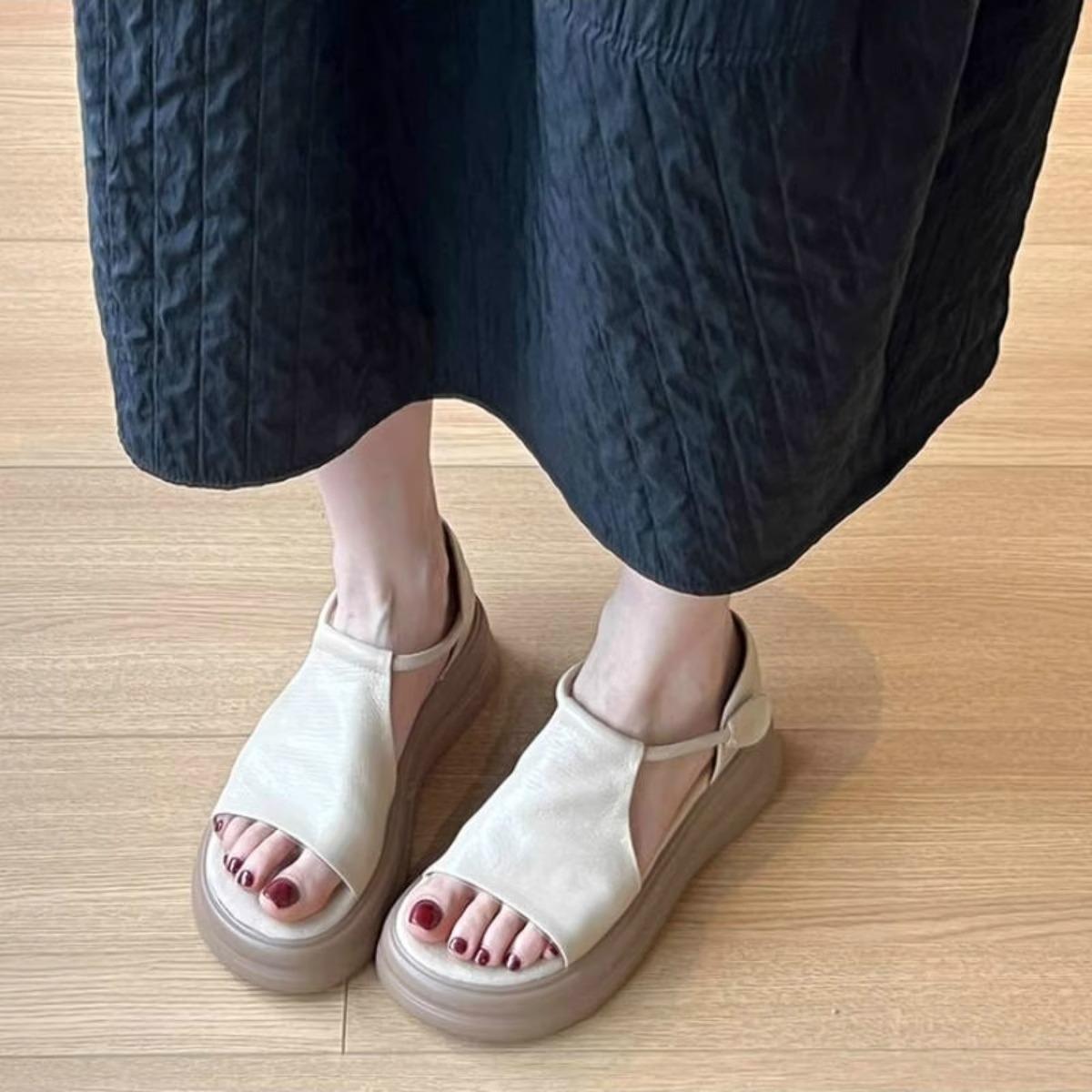 

Sheepskin~ Height-increasing platform sandals for women s 2025 summer new models with skirts, beautiful and not tired, versatile Roman sandals 40 абрикосовий