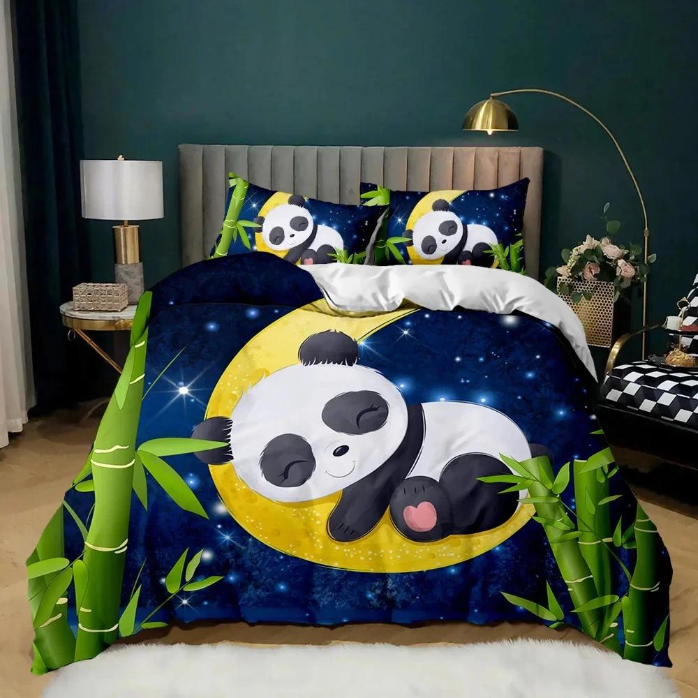 Panda Duvet Cover Cute Animal Bedding Set For Boys Girl Cartoon Giant Panda Polyester Comforter Cover Bear Printed Wildlife