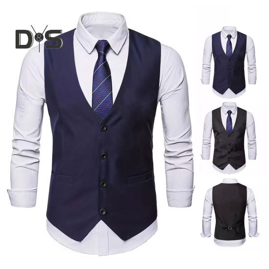 Men Suit Vest V-Neck Sleeveless Single-Breasted Suit Coat with Pockets Solid Color Slim Fit Formal Style Business Waistcoat